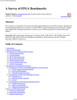 A Survey of FPGA Benchmarks