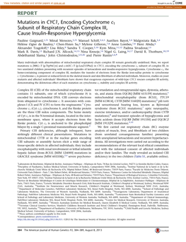 Mutations in CYC1, Encoding Cytochrome C1 Subunit Of