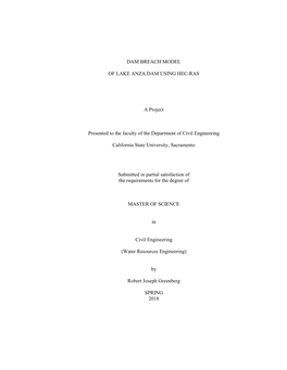Dam Breach Model of Lake Anza Dam Using Hec-Ras A