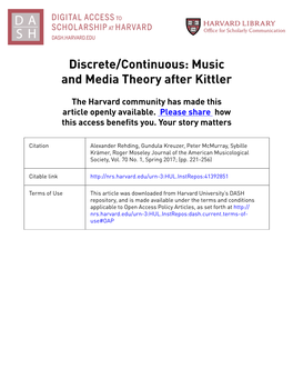 Discrete/Continuous: Music and Media Theory After Kittler