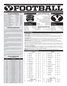 FOOTBALL Brett Pyne, BYU Athletic Communications | O: (801) 422-4912 | C: (801) 367-1631 | Brett Pyne@Byu.Edu | Twitter: @Byucougars, Facebook.Com/Byufootball