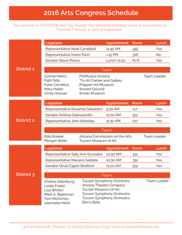 2016 Arts Congress Schedule