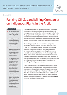 Ranking Oil, Gas and Mining Companies on Indigenous Rights in the Arctic