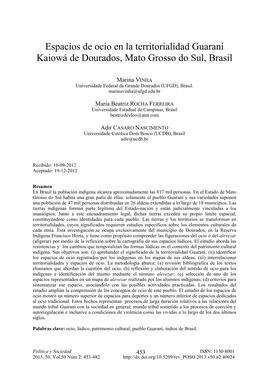 Espacios De Ocio En La Territorialidad Guaraní Kaiowá De Dourados, Mato Grosso Do Sul, Brasil