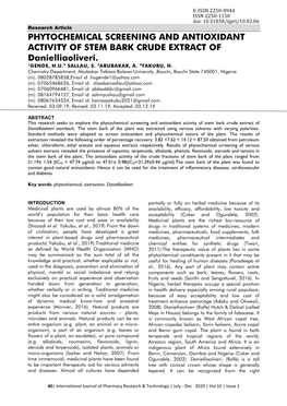 PHYTOCHEMICAL SCREENING and ANTIOXIDANT ACTIVITY of STEM BARK CRUDE EXTRACT of Danielliaoliveri