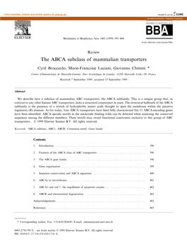 The ABCA Subclass of Mammalian Transporters