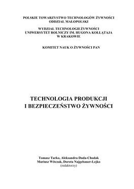 Technologia Produkcji I Bezpieczeństwo Żywności