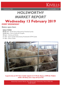 HOLSWORTHY MARKET REPORT Wednesday 13 February 2019 EVERY WEDNESDAY