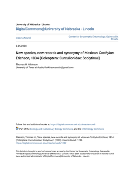 New Species, New Records and Synonymy of Mexican <I>Corthylus