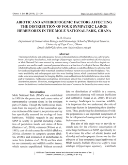 Abiotic and Anthropogenic Factors Affecting the Distribution of Four Sympatric Large Herbivores in the Mole National Park, Ghana