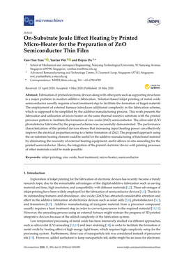 On-Substrate Joule Effect Heating by Printed Micro-Heater for The