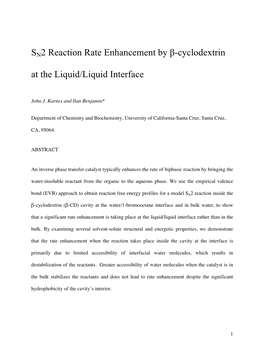 SN2 Reaction Rate Enhancement by Β-Cyclodextrin at the Liquid/Liquid Interface