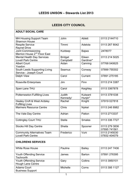 LEEDS UNISON – Stewards List 2013 LEEDS CITY COUNCIL