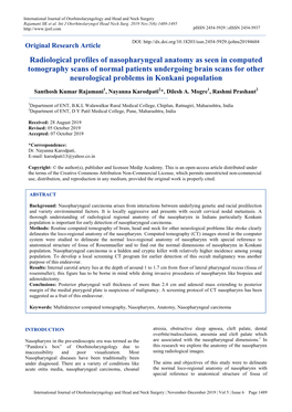 Radiological Profiles of Nasopharyngeal Anatomy As Seen