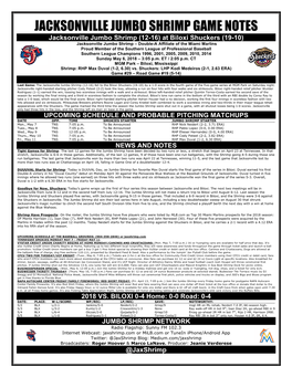 Jacksonville Jumbo Shrimp Game Notes