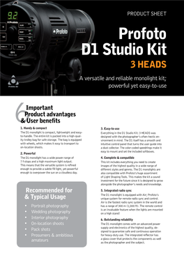 Profoto D1 Studio Kit 3 HEADS a Versatile and Reliable Monolight Kit; Powerful Yet Easy-To-Use