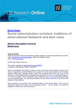 Social Administration Revisited: Traditions of Observational Fieldwork and Their Value