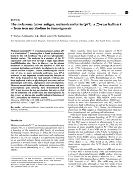 The Melanoma Tumor Antigen, Melanotransferrin (P97): a 25-Year Hallmark – from Iron Metabolism to Tumorigenesis