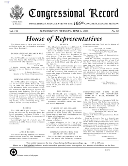 Congressional Record United States of America PROCEEDINGS and DEBATES of the 106Th CONGRESS, SECOND SESSION