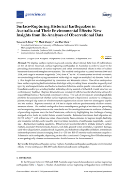 Surface-Rupturing Historical Earthquakes in Australia and Their Environmental Eﬀects: New Insights from Re-Analyses of Observational Data