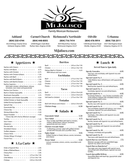 Printable Menu with Prices