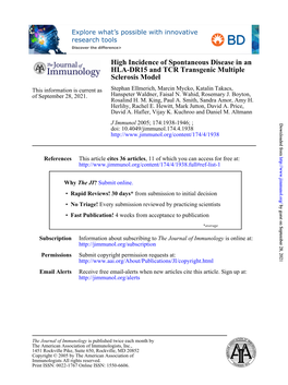 Sclerosis Model HLA-DR15 and TCR Transgenic Multiple High Incidence of Spontaneous Disease in An