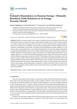 Finland's Dependence on Russian Energy—Mutually Beneficial Trade