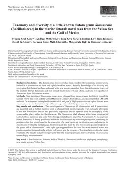 Taxonomy and Diversity of a Little-Known Diatom Genus Simonsenia (Bacillariaceae) in the Marine Littoral: Novel Taxa from the Yellow Sea and the Gulf of Mexico