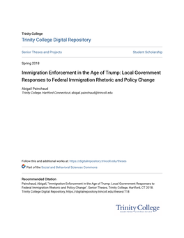 Local Government Responses to Federal Immigration Rhetoric and Policy Change