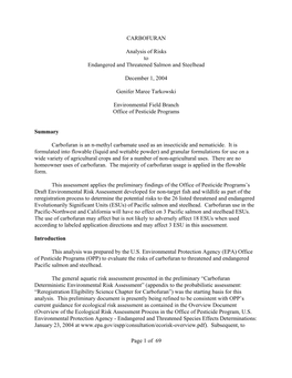 Carbofuran Analysis of Risks to Endangered and Threatened