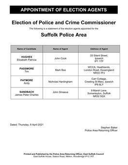 Election of Police and Crime Commissioner Suffolk Police Area