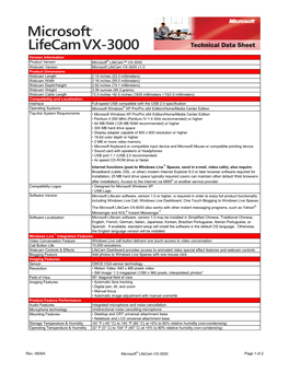 Version Information Product Version Microsoft® Lifecam™ VX-3000