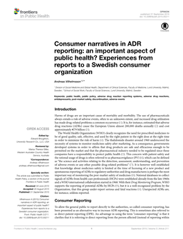 Consumer Narratives in ADR Reporting: an Important Aspect of Public Health? Experiences from Reports to a Swedish Consumer Organization