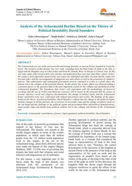 Analysis of the Achaemenid Decline Based on the Theory of Political Instability David Saunders