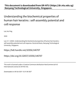 Understanding the Biochemical Properties of Human Hair Keratins : Self‑Assembly Potential and Cell Response