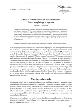 Effects of Stem Fasciation on Inflorescence and Flower Morphology in Legumes Andrey A