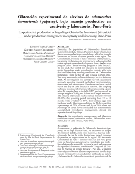 Obtención Experimental De Alevines De Odontesthes Bonariensis