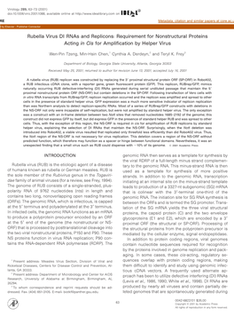 Rubella Virus DI Rnas and Replicons: Requirement for Nonstructural Proteins Acting in Cis for Amplification by Helper Virus