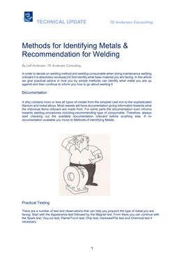 Methods for Identifying Metals & Recommendation for Welding