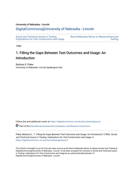 1. Filling the Gaps Between Test Outcomes and Usage: an Introduction