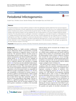 Periodontal Infectogenomics Gurjeet Kaur, Vishakha Grover, Nandini Bhaskar, Rose Kanwaljeet Kaur and Ashish Jain*