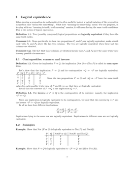 1 Logical Equivalence