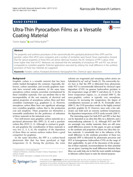 Ultra-Thin Pyrocarbon Films As a Versatile Coating Material Tommi Kaplas1* and Polina Kuzhir2,3