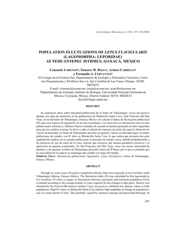 Population Fluctuations of Lepus Flavigularis (Lagomorpha: Leporidae) at Tehuantepec Isthmus, Oaxaca, Mexico