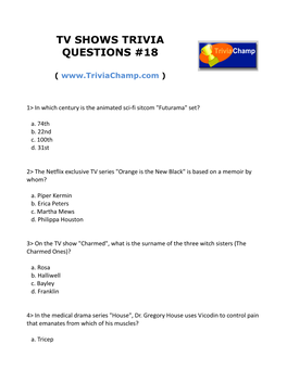 Tv Shows Trivia Questions #18