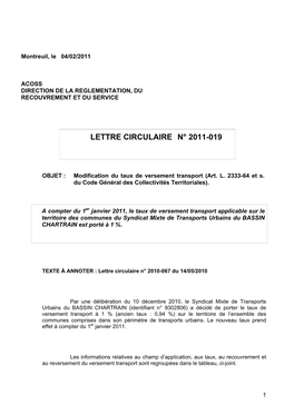 Lettre Circulaire N° 2011-019