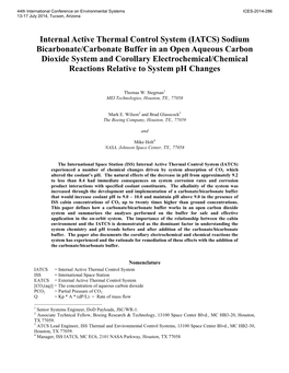 Internal Active Thermal Control System (IATCS) Sodium Bicarbonate/Carbonate Buffer in an Open Aqueous Carbon Dioxide System