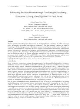 Reinventing Business Growth Through Franchising in Developing Economies: a Study of the Nigerian Fast Food Sector