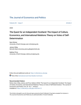 The Quest for an Independent Scotland: the Impact of Culture, Economics, and International Relations Theory on Votes of Self-Det