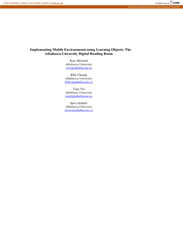 Implementing Mobile Environments Using Learning Objects: the Athabasca University Digital Reading Room